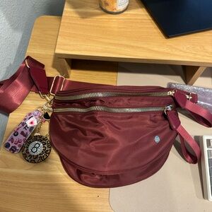 Bum bag Maroon with lip balm holder and charms